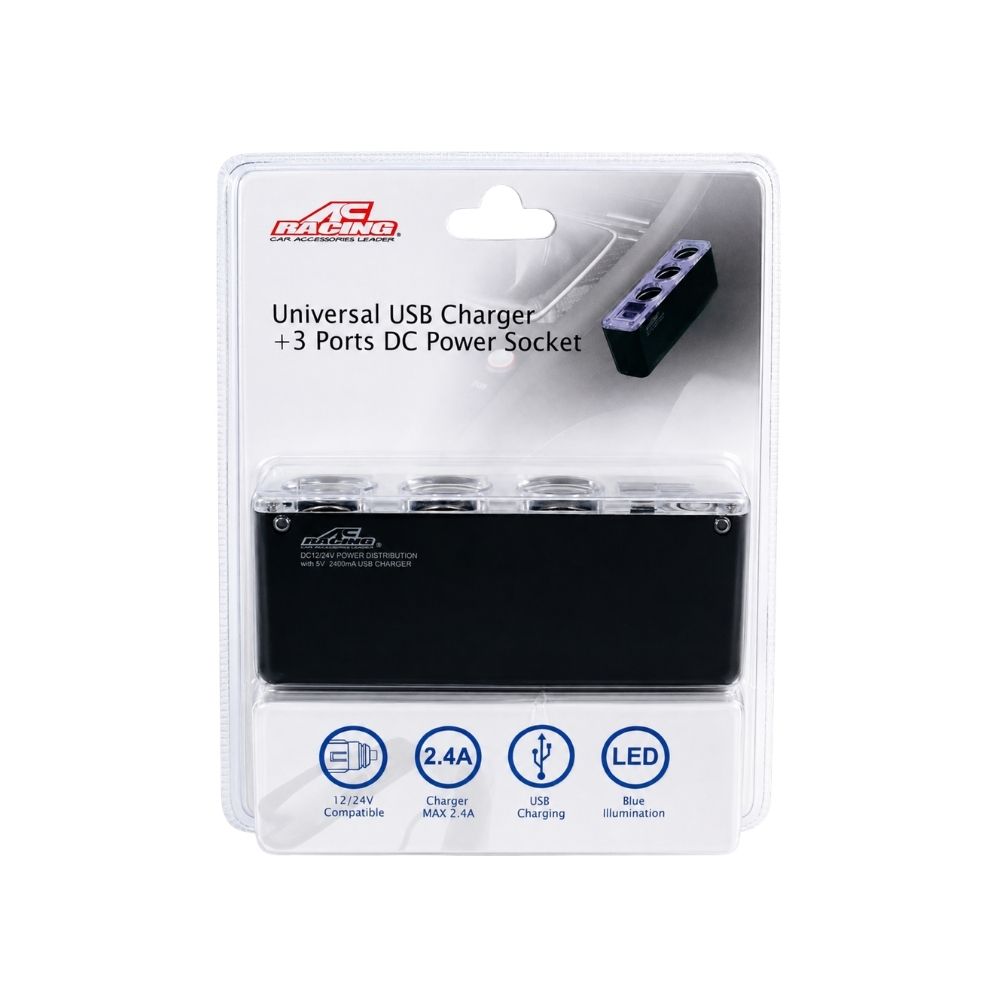 Sockets 3 puertos 12-24v con cargador usb