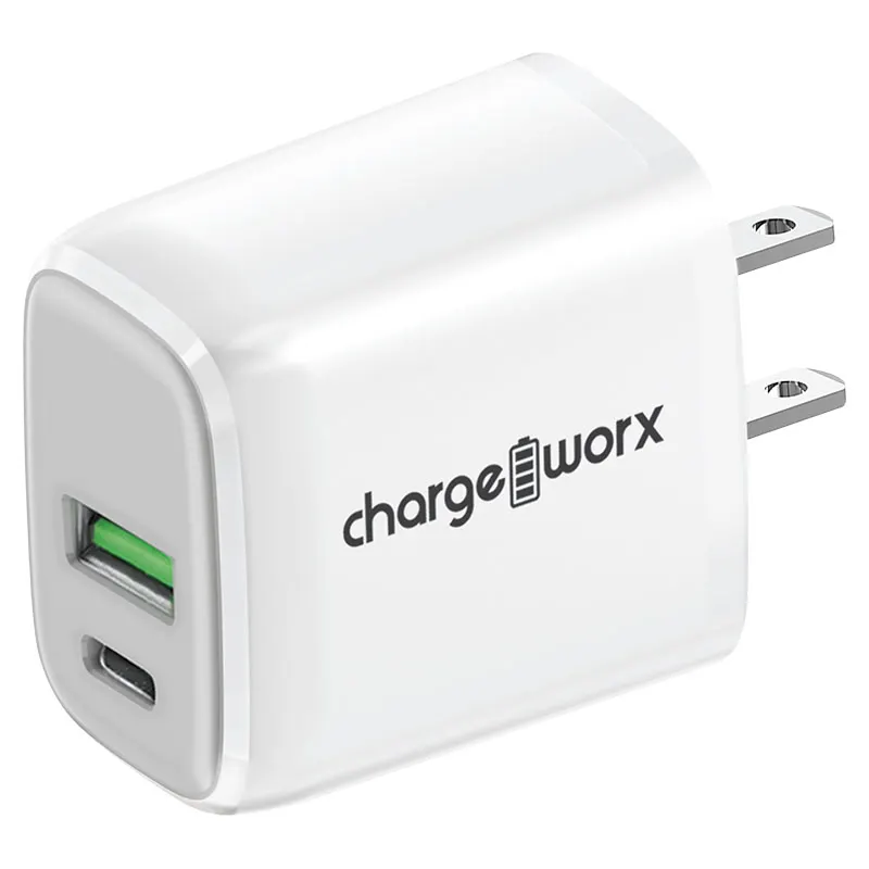 Cargador carga rápida doble puerto USB A y tipo C blanco Chargeworx