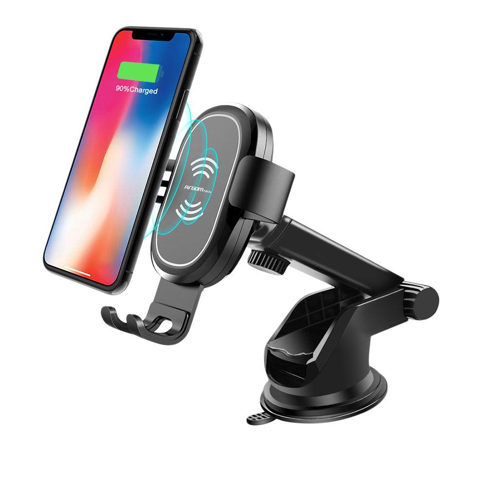 Cargador Y Soporte De Celular Para Automovil, 10W, Negro, ARG-AC-0160BK Argom