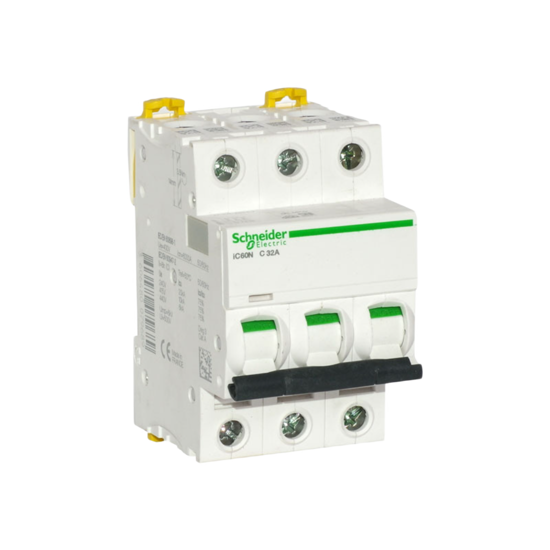 SCHNEIDER A9F74332 INTERRUPTOR TERMOMAGNETICO MONTAJE RIEL 230/440VAC 3P 32A ACTI9 IC60N CURVA C