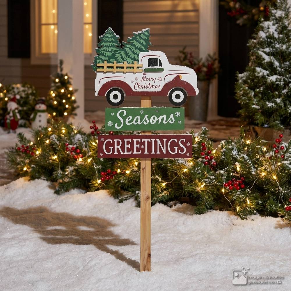 Adorno navideño para jardin de carrito-mdf 35x4x91cm