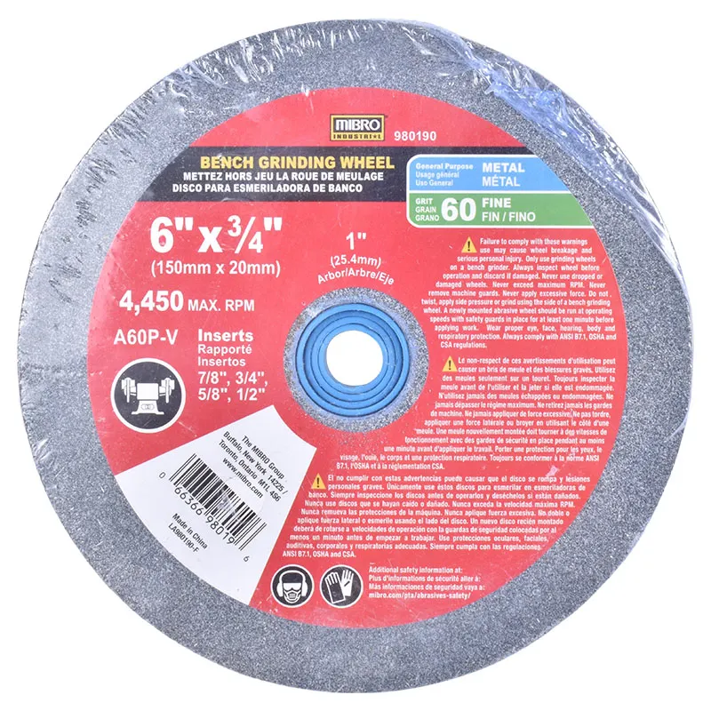 Piedra para esmeril de banco 6" x 3/4" grano 60