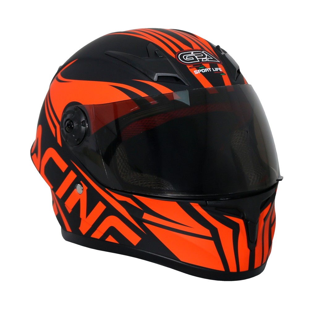 Casco de moto p-niños negro mate-naranja visor oscuro