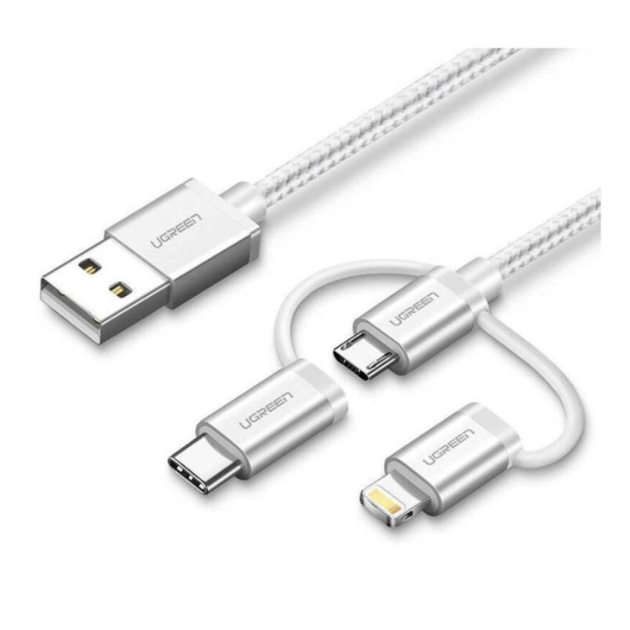 CABLE USB 2.0 A- LIGHTNING+USB-C 3 EN 1 1.5 METROS SILVER UGREEN