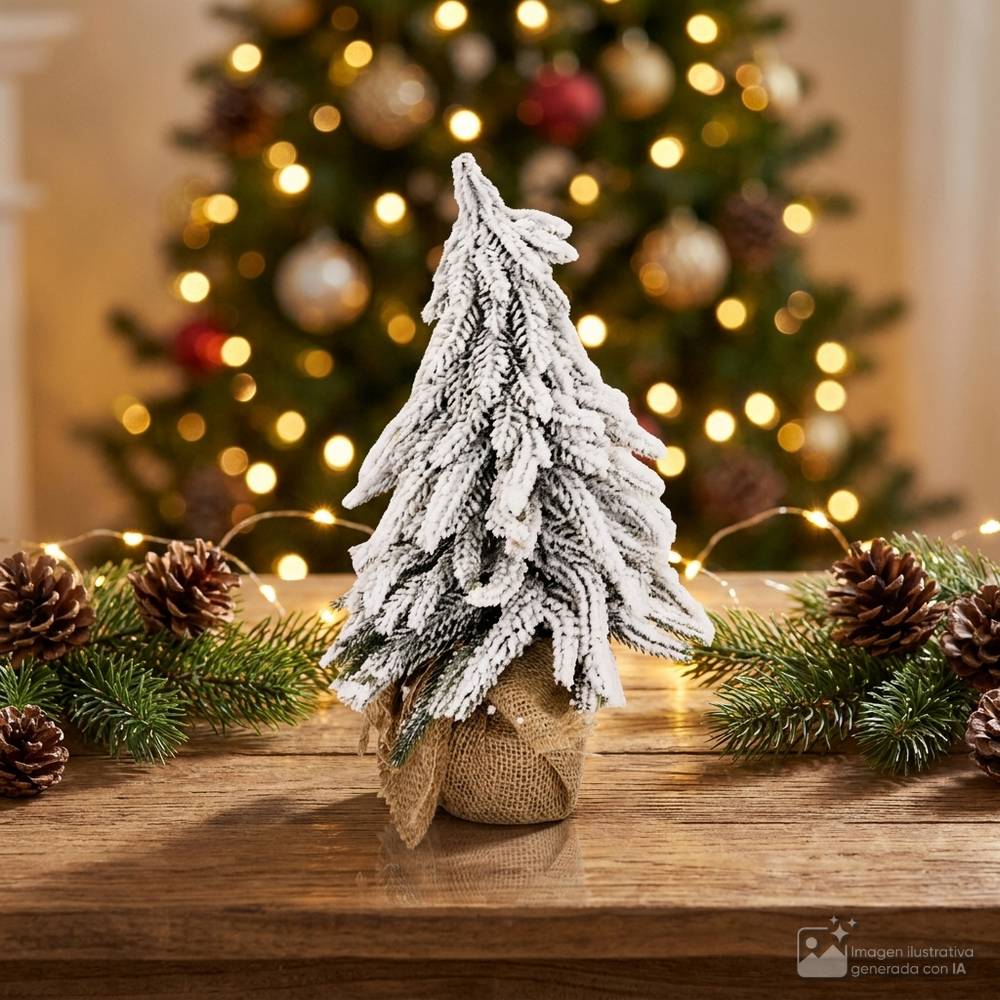 Adorno navideño arbol nevado-mdf 16x16x27cm pequeño