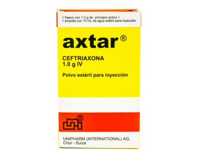 Axtar Ceftriaxona, 1.0 g, IV, 1 frasco