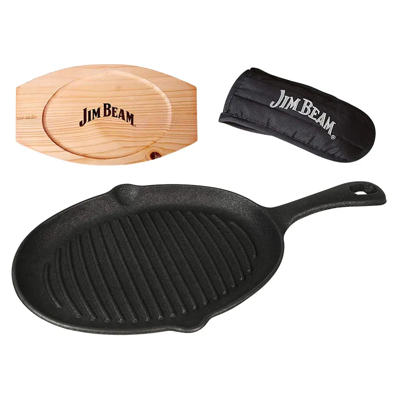 Sartén de hierro fundido con bandeja de madera Parawood