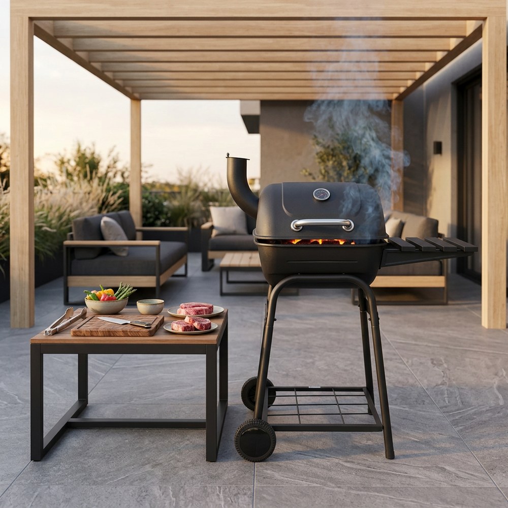 Barbacoa carbon 17.52x19 pulg negro barrel grill