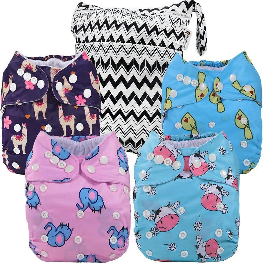 Set de 4 Pañales de tela+ insertos+ wetbag