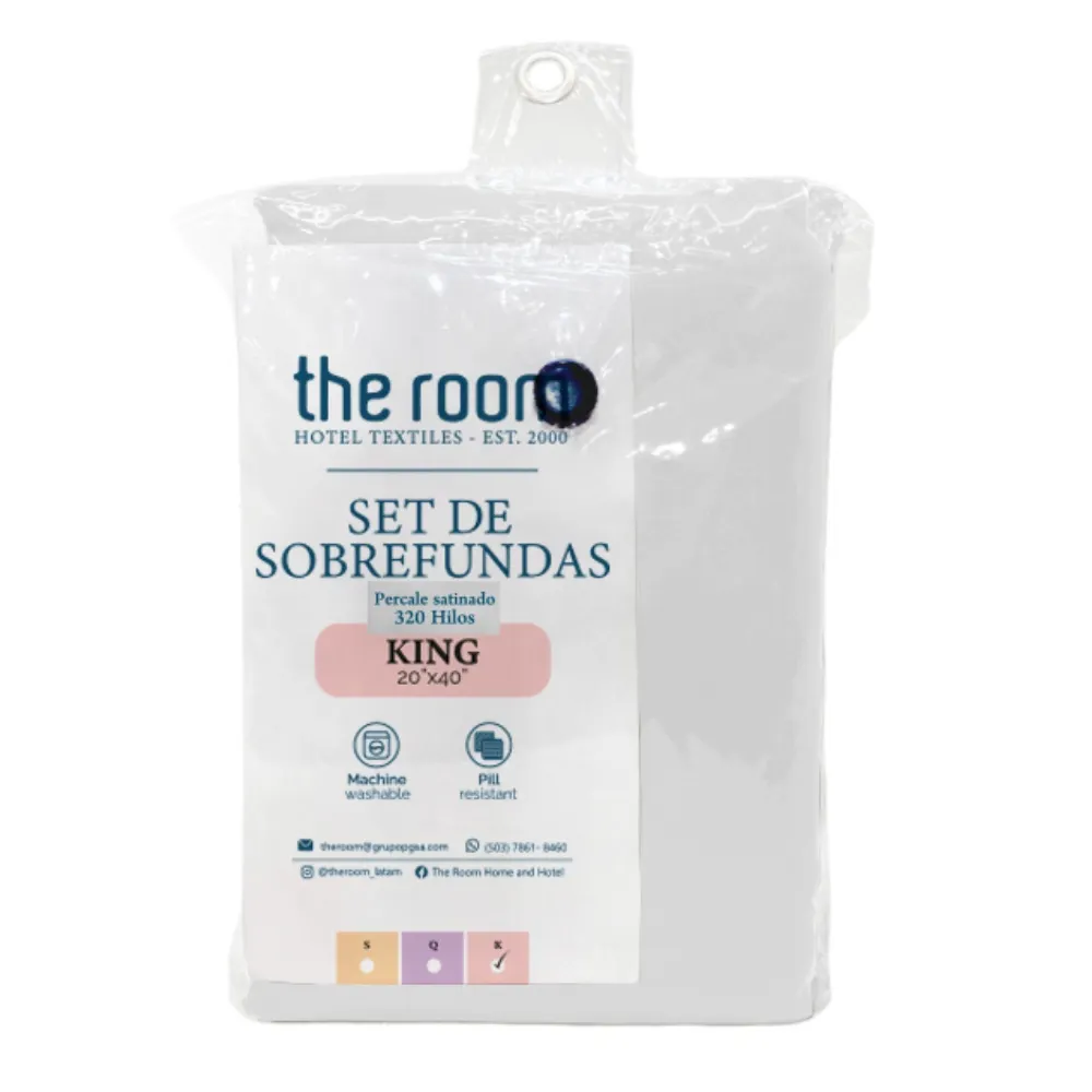 Set De Sobrefunda de Almohada THEROOM King 320H hilos Blanco Percale Satinado