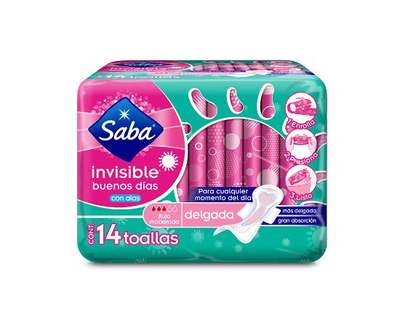 Toallas sanitarias Saba invisible delgada con alas 14 toallas
