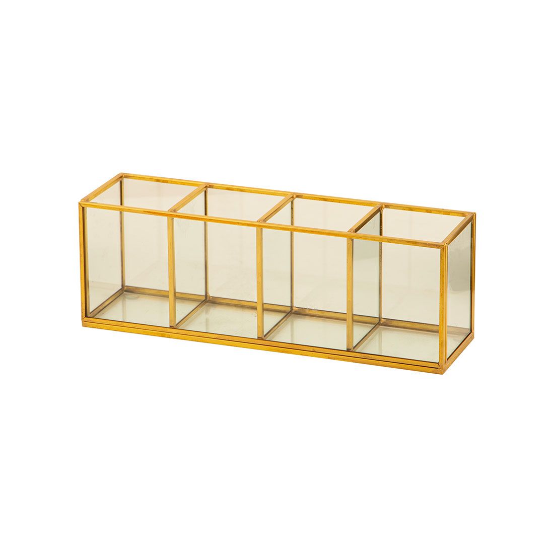 Organizador 4 espacios hierro y vidrio 26x7x9cm