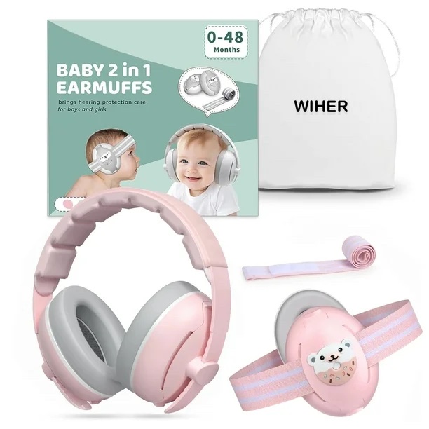 Auriculares Protectores Auditivos 2 en 1 para Bebés, Ajustables con Banda Elástica, para niños de 3 a 48 meses, rosado