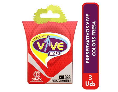 VIVE condones Colors fresa 3 unidades
