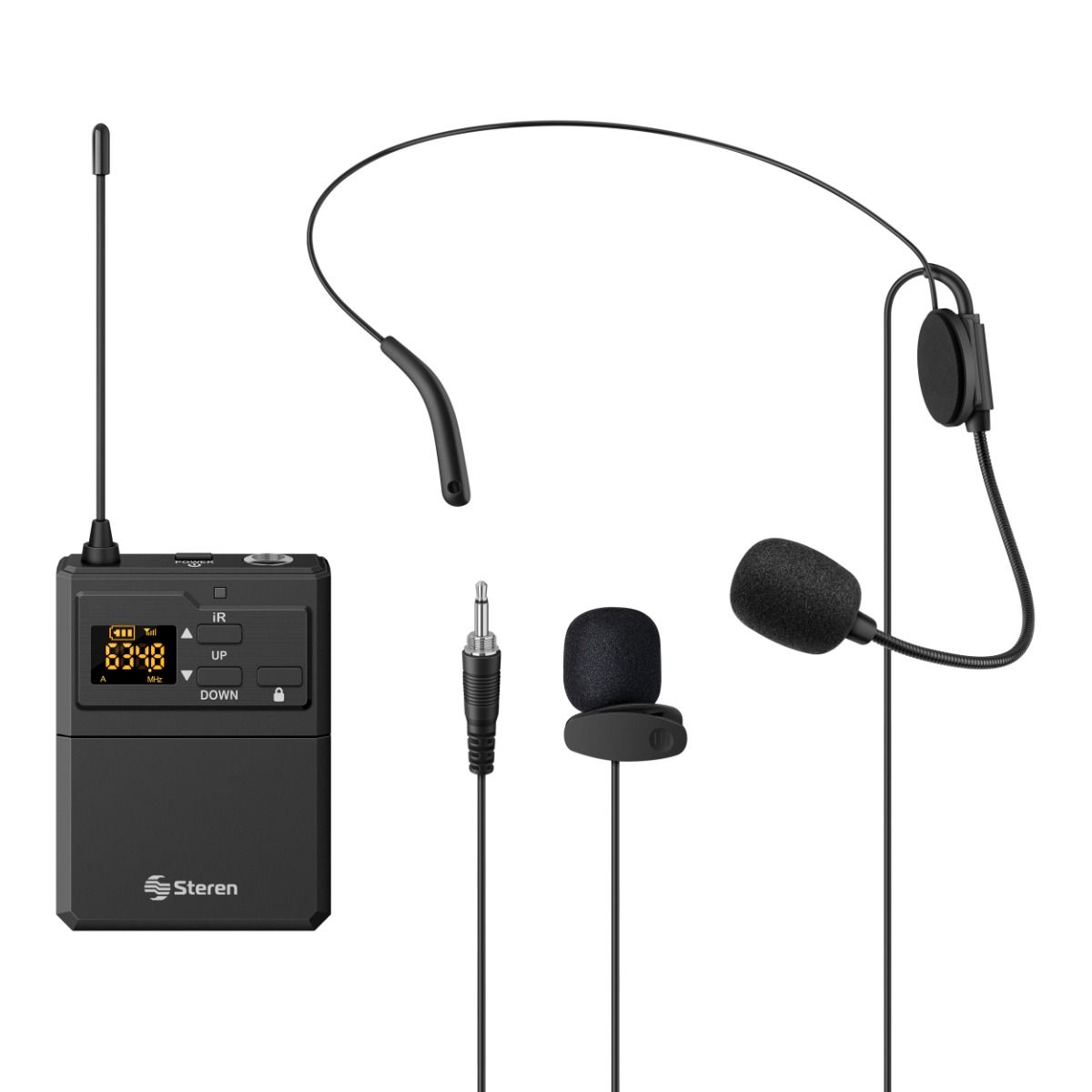 Micrófono inalámbrico UHF de solapa o nuca para MIC-8020 y MIC-8040, hasta 90 m de alcance