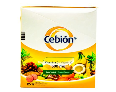 Cebión Masticables de Vitamina C sabor Tropical por 12 unidades