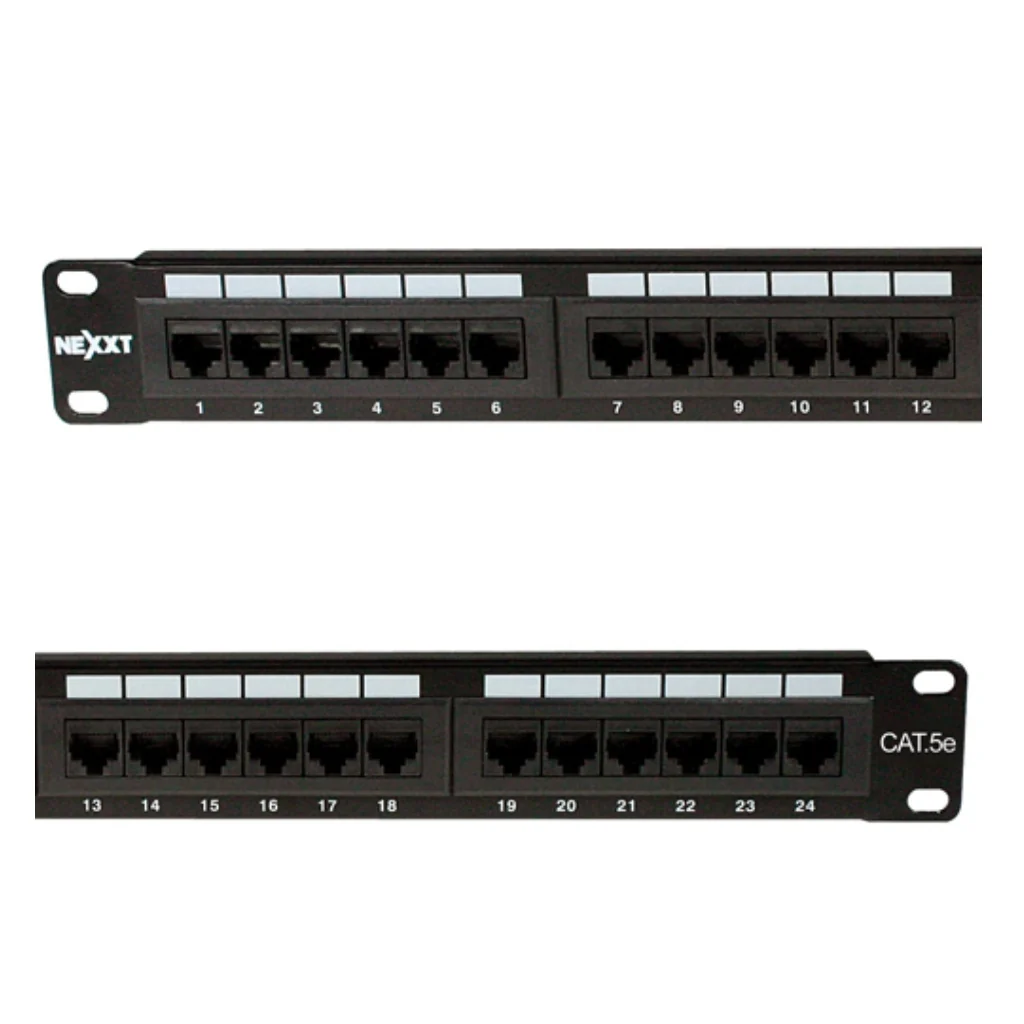 Nexxt Solutions Infrastructure Patch Panel para Montaje en Rack Tablero de Conexiones, Cat5e, 24 Puertos, 19"
