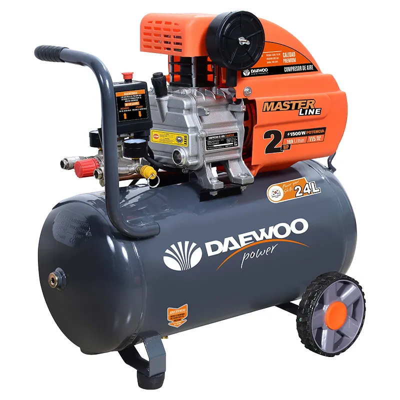 Compresor de aire 24 L horizontal 2 HP 115 PSI 110 V + pistola y manguera Daewoo