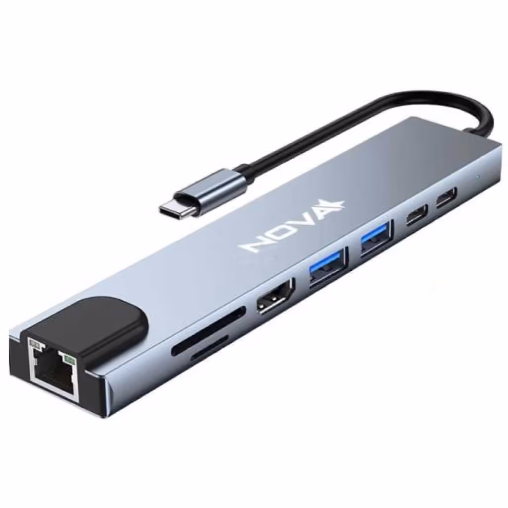 USB HUB NOVA USB-C a 2xUSB 3.0 – 2xUSB-C – RJ45 – TF – MICROSD – HDMI4K