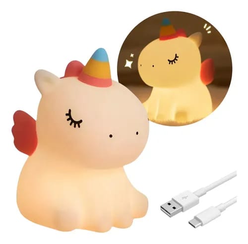 Lámpara LED Infantil de Silicona Recargable USB Luz Nocturna Decorativa, unicornio