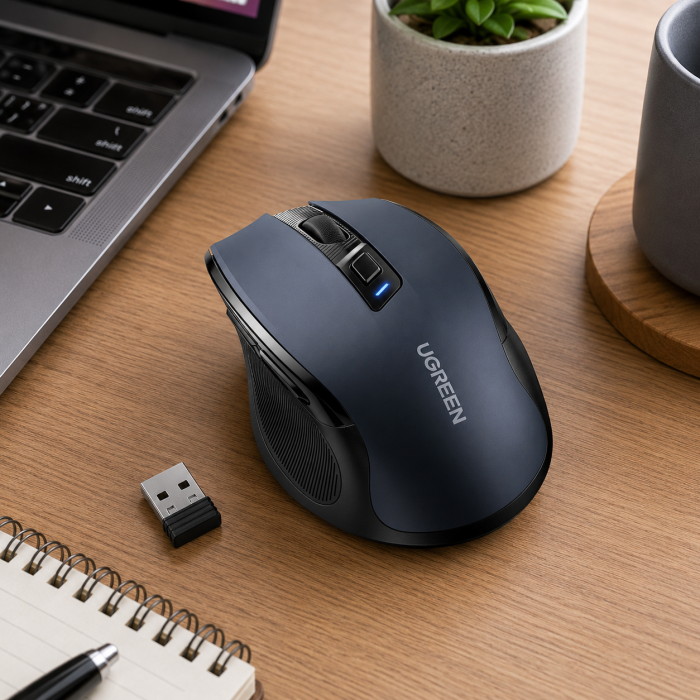MOUSE ERGONOMICO INALAMBRICO BATERÍAS NEGRO UGREEN