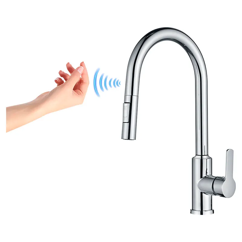 Grifo para cocina monomando cuello cisne alto Genoa plata cromado con manilla palanca