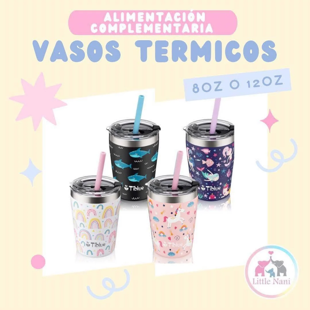 Vasos térmicos de 8oz o 12oz con tapa 2 en 1 y pajilla