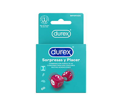 DUREX PRESERVATIVOS SORPRESAS Y PLACER 3 UNIDADES