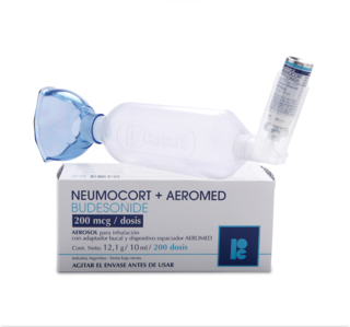 Neumocort + Aeromed Inhalador Budesonida 200 g con un espaciador