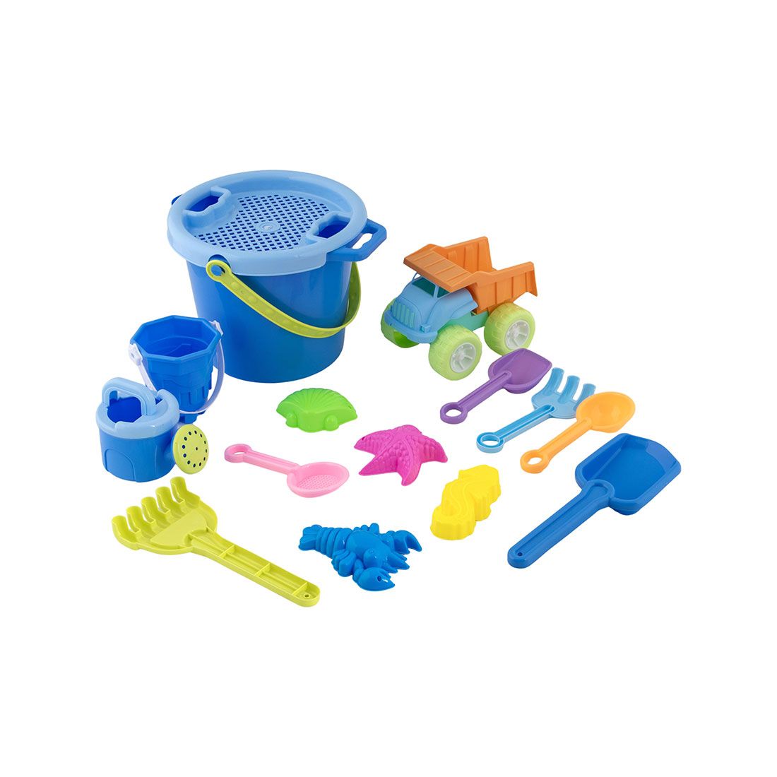 Balde figuras playa plástico 15pcs