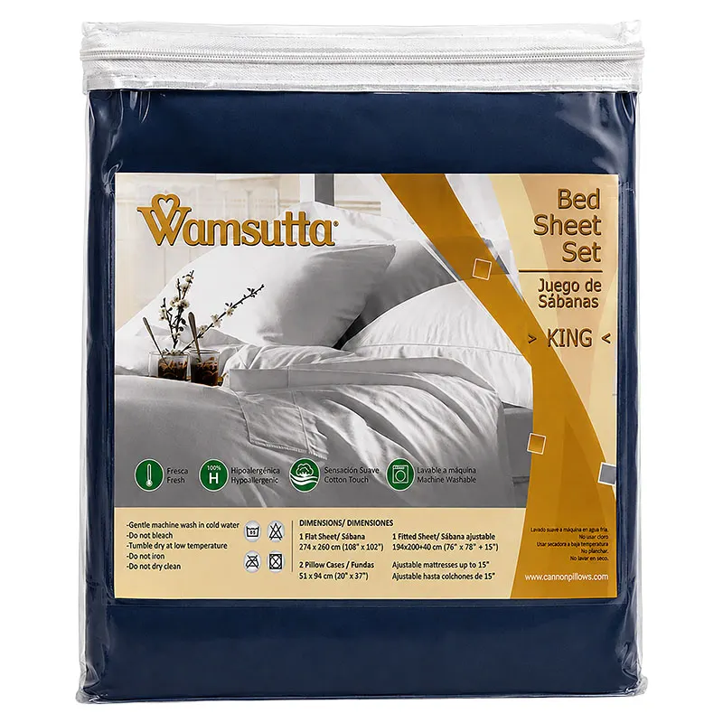 Sábana Wamsutta king poliéster 4 piezas azul liso