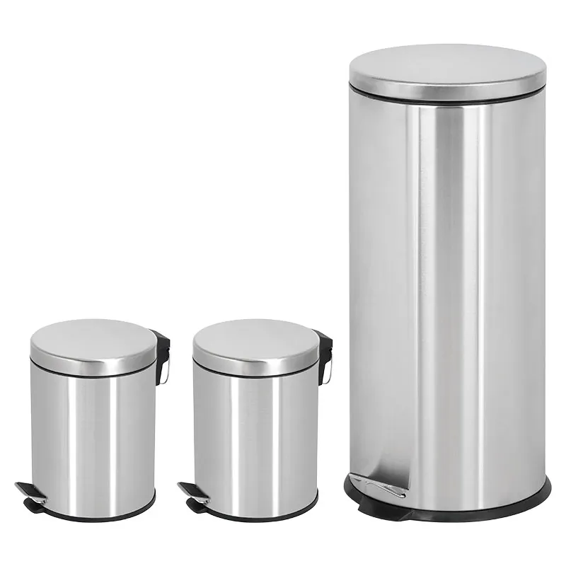 Set de 3 basureros de acero inoxidable de pedal 30, 5 y 5l redondo Basic Living