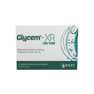 Glycem XR, 100 mg/1000 mg, 30 tabletas recubiertas de liberacion prolongada