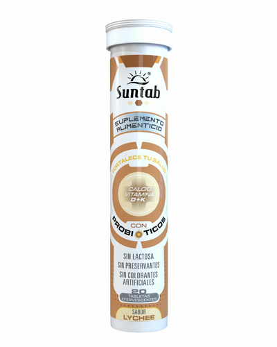 Suntab suplemento con Calcio Vit D+K y probioticos sabor Lychee
