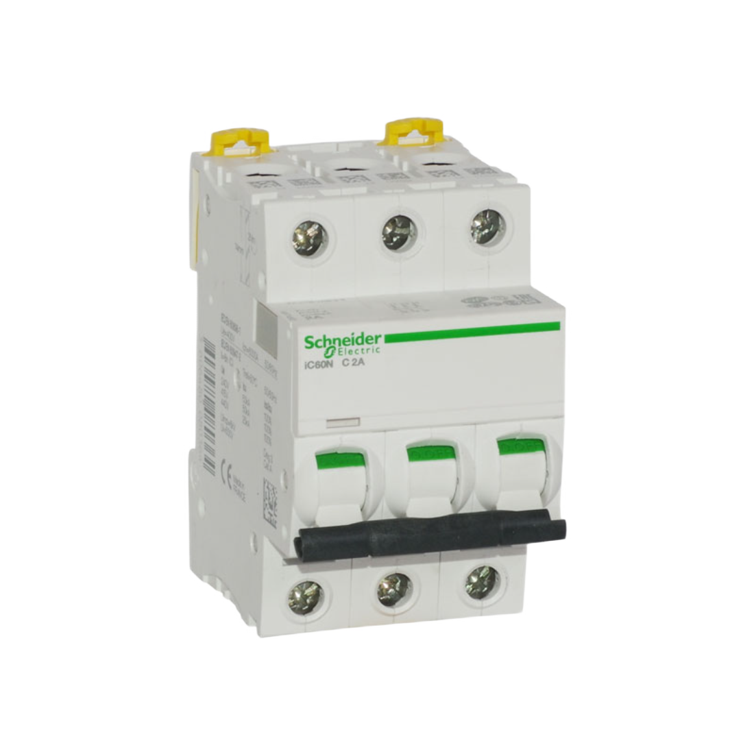 SCHNEIDER A9F74302 INTERRUPTOR TERMOMAGNETICO MONTAJE RIEL 230/440VAC 3P 2A ACTI9 IC60N CURVA C