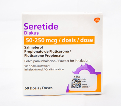 SERETIDE DISKUS INH 250 MCG INHALADOR VIA ORAL