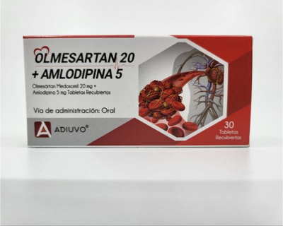 Olmesartan+Amlodipina Adiuvo, 20/5 mg, 30 tabletas