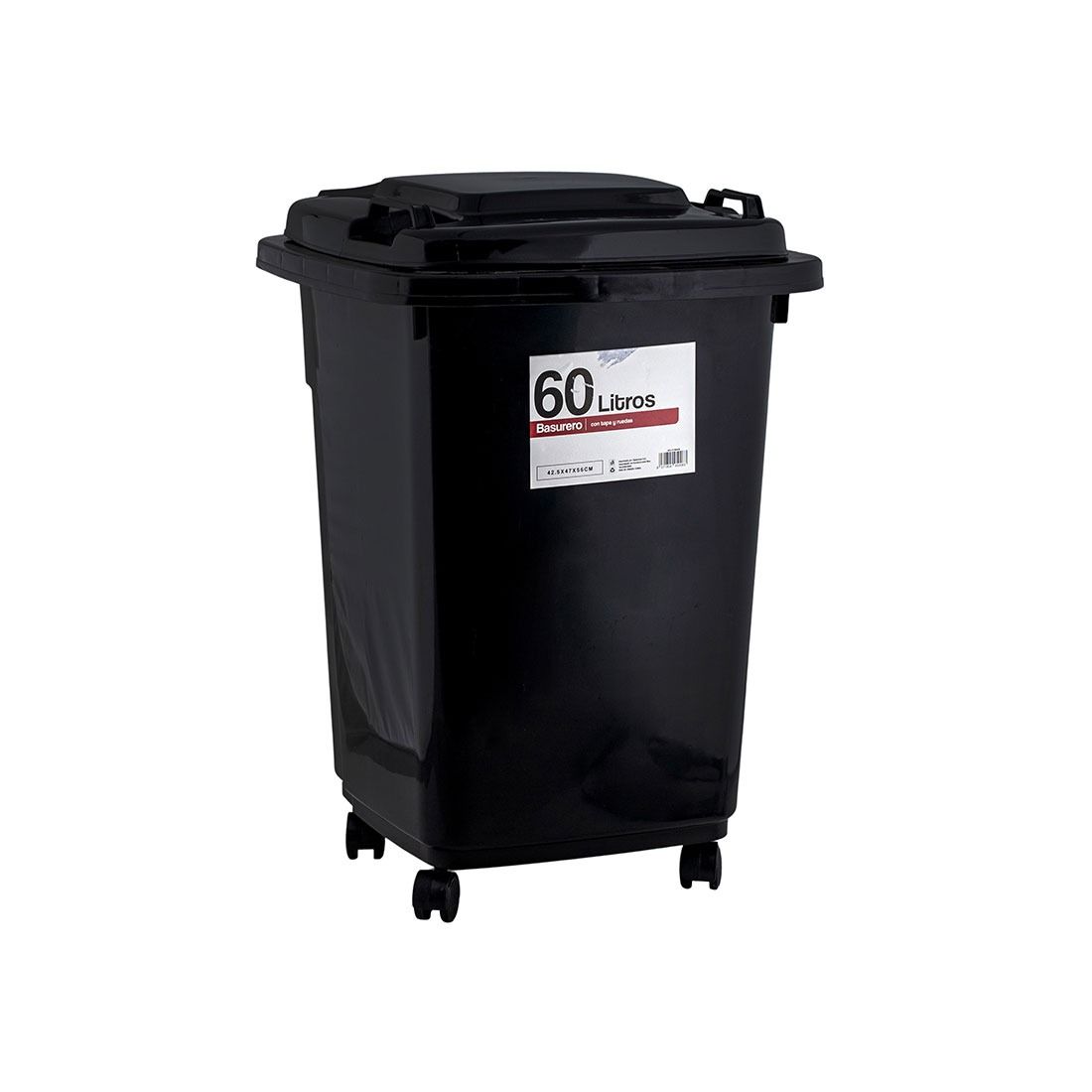 Basurero con tapa y ruedas plástico 60lt
