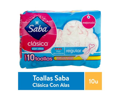 Toallas sanitarias Saba clásica regular cón alas 10 toallas